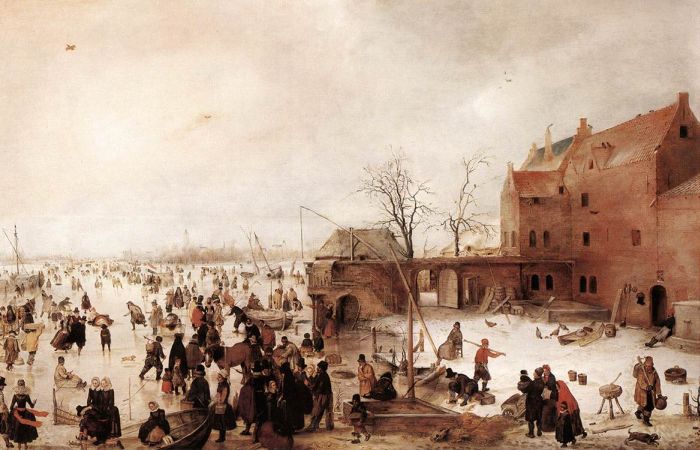 A Scene On The Ice Near A Town