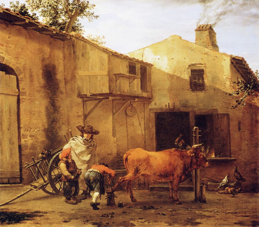 A Smith Shoeing an Ox