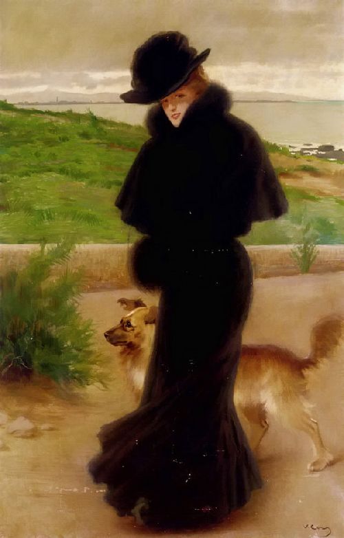 An Elegant Lady with her Faithful Companion by the Beach