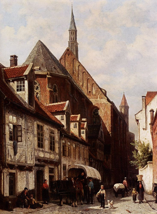 Street in Bremen with the Saint Johann Church in the Background