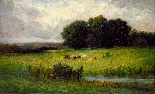 Bright Scene of Cattle near Stream