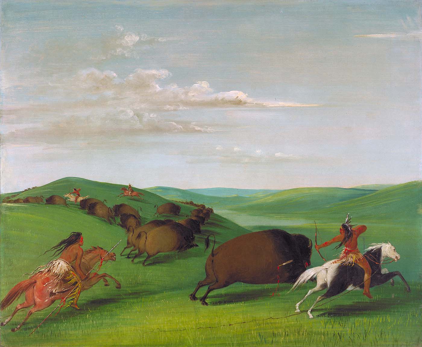 Buffalo Chase with Bows and Lances