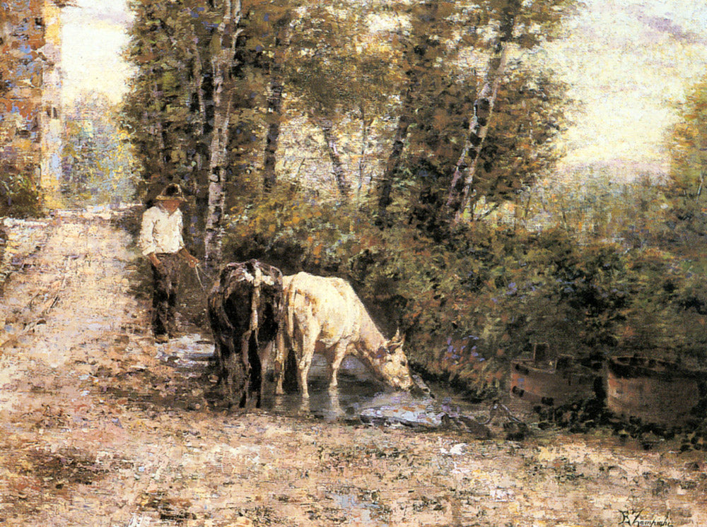 Cows Watering at a Quiet Pool