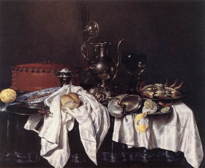 Still Life With Pie, Silver Ewer, And Crab