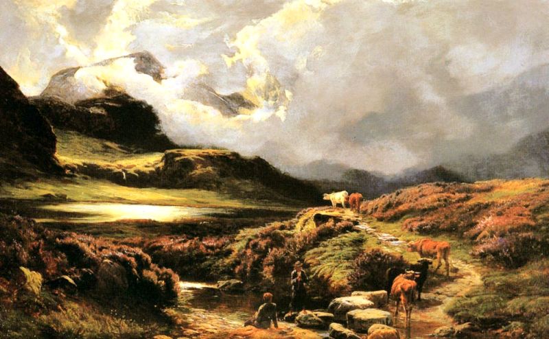 Cattle and Drovers on a Path, Styhead Pass, Cumberland