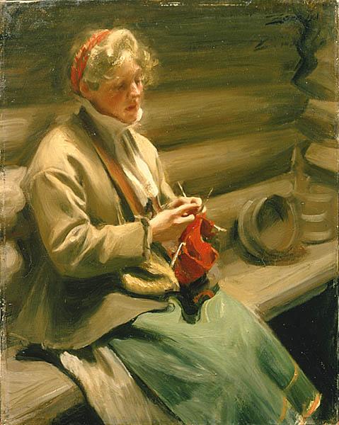 Dalecarlian Girl Knitting