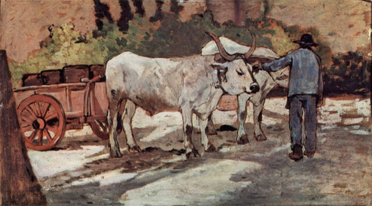 Farmer with Oxen Cart