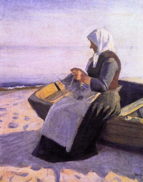 Fishermans Wife Knitting on Skagen Beach