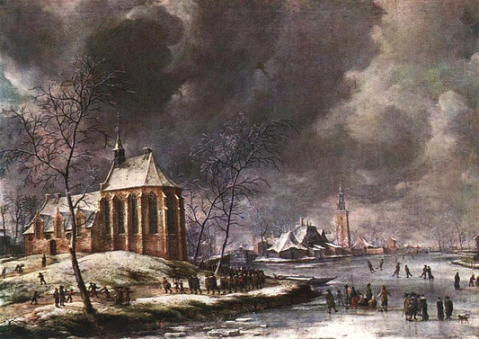 Village of Nieukoop in Winter with Child Funeral