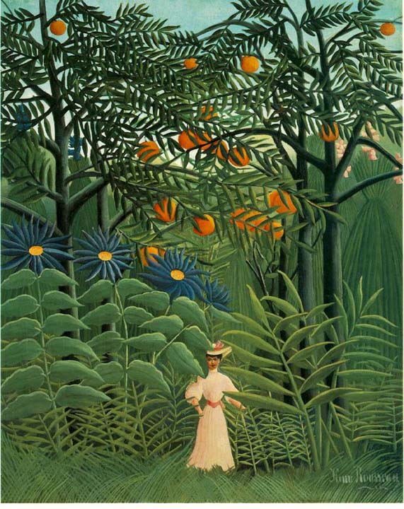 Woman Walking in an Exotic Forest