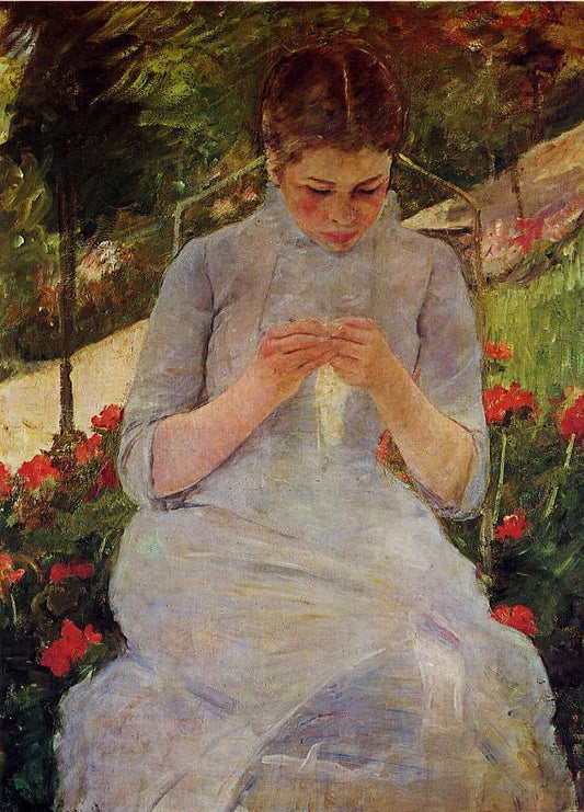 Young Woman Sewing in a Garden