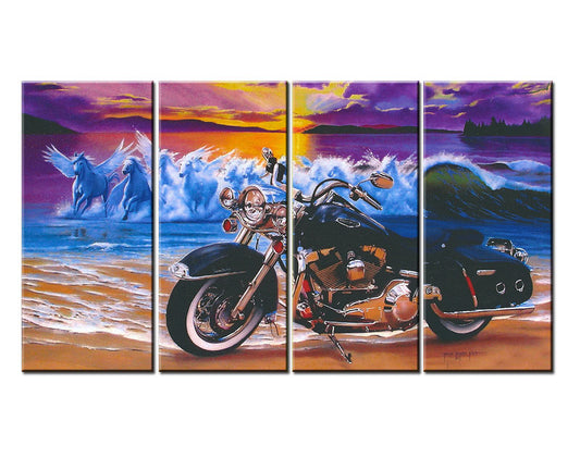 Motorcycle and Horses