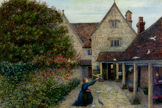 Feeding The Doves At Kelmscott Manor, Oxfordshire