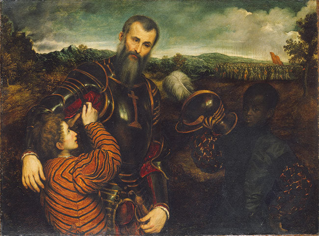 Portrait of a Man in Armor with Two Pages