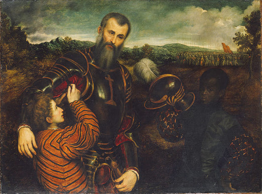 Portrait of a Man in Armor with Two Pages