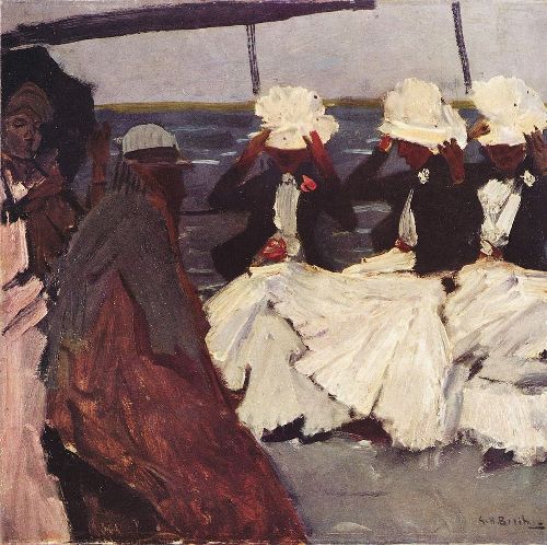 Promenade deck with three ladies