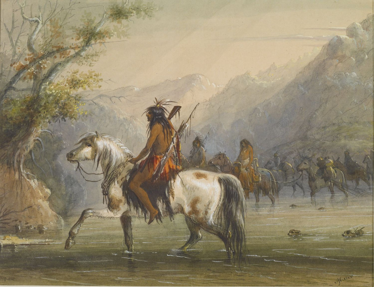 Shoshone Indians - Fording a River