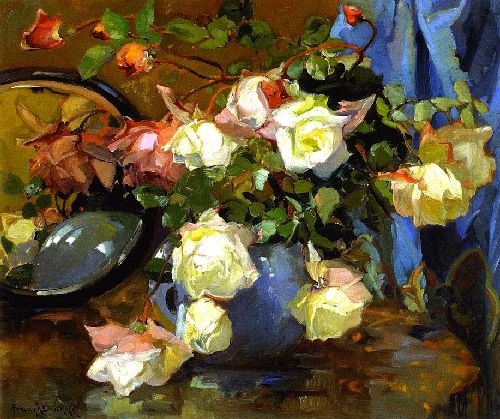 Roses in a Blue Bowl