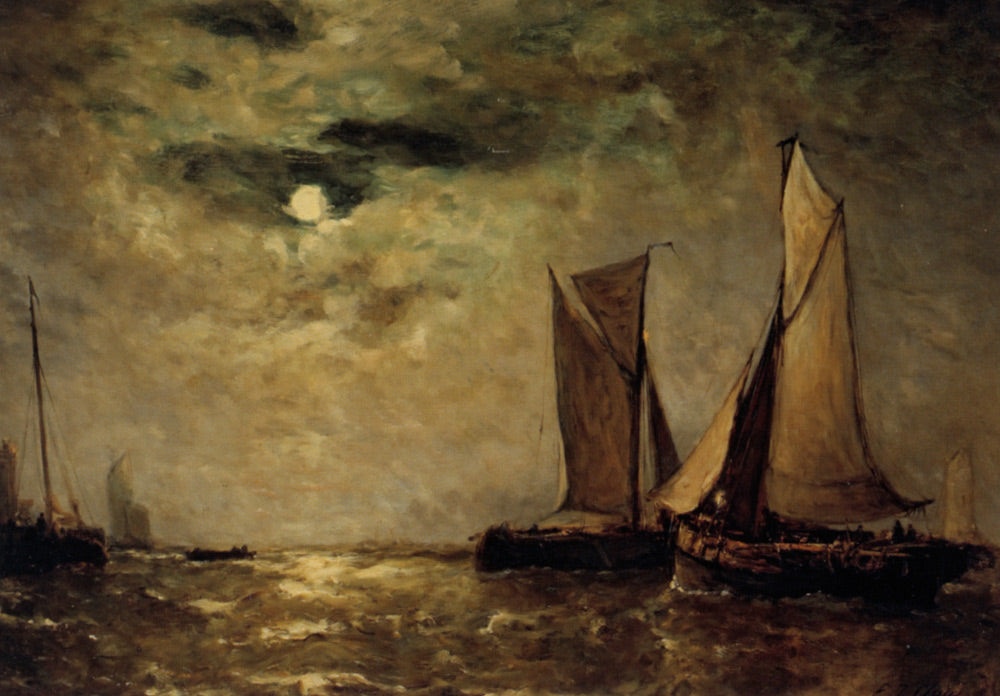 Shipping off the Coast in the Moonlight