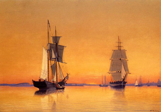 Ships in Boston Harbor at Twilight