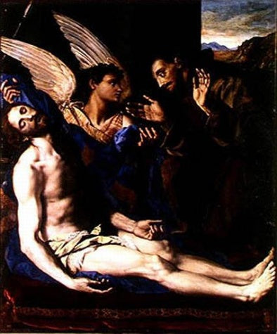 The Body of Christ with an Angel and St Francis Assisi