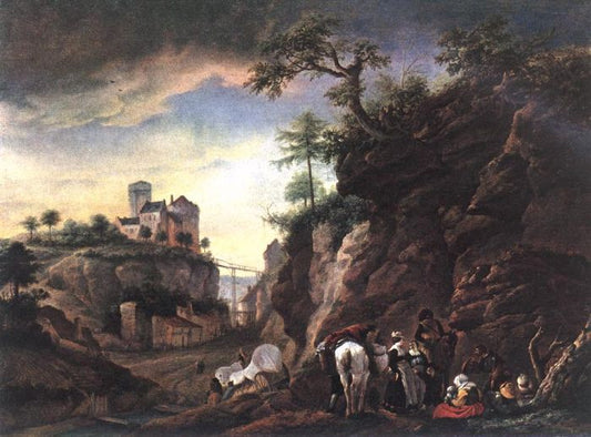 Rocky Landscape With Resting Travellers