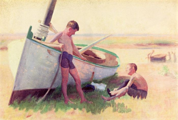 Two Boys by a Boat