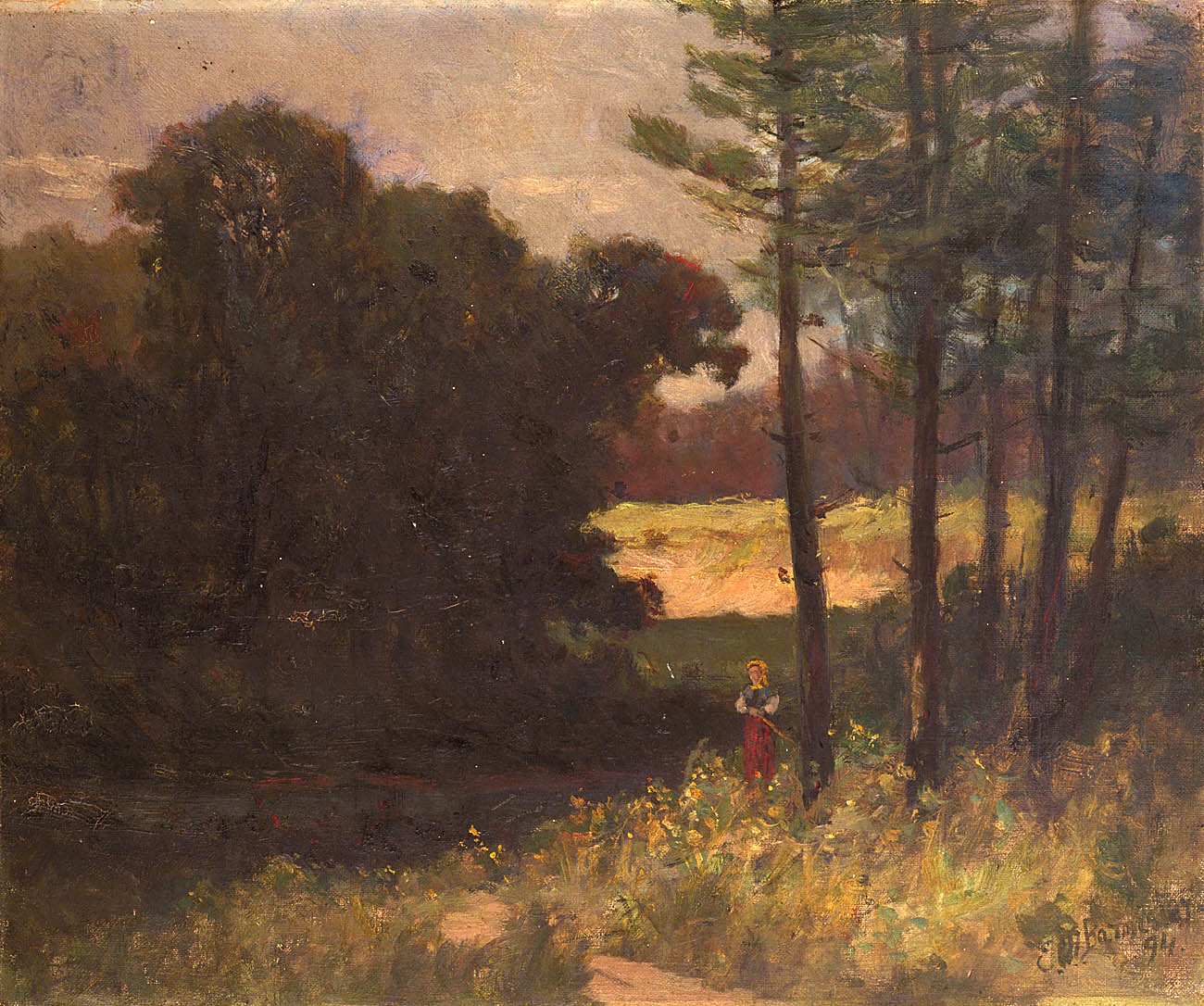 Untitled (landscape with trees and woman)