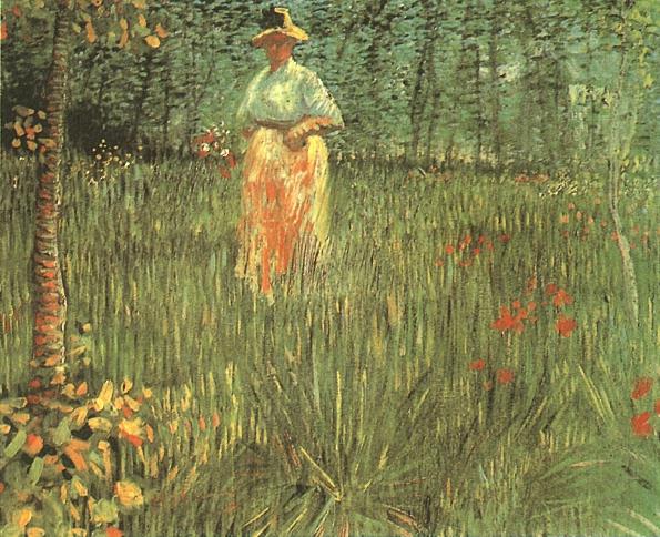 A Woman Walking in a Garden