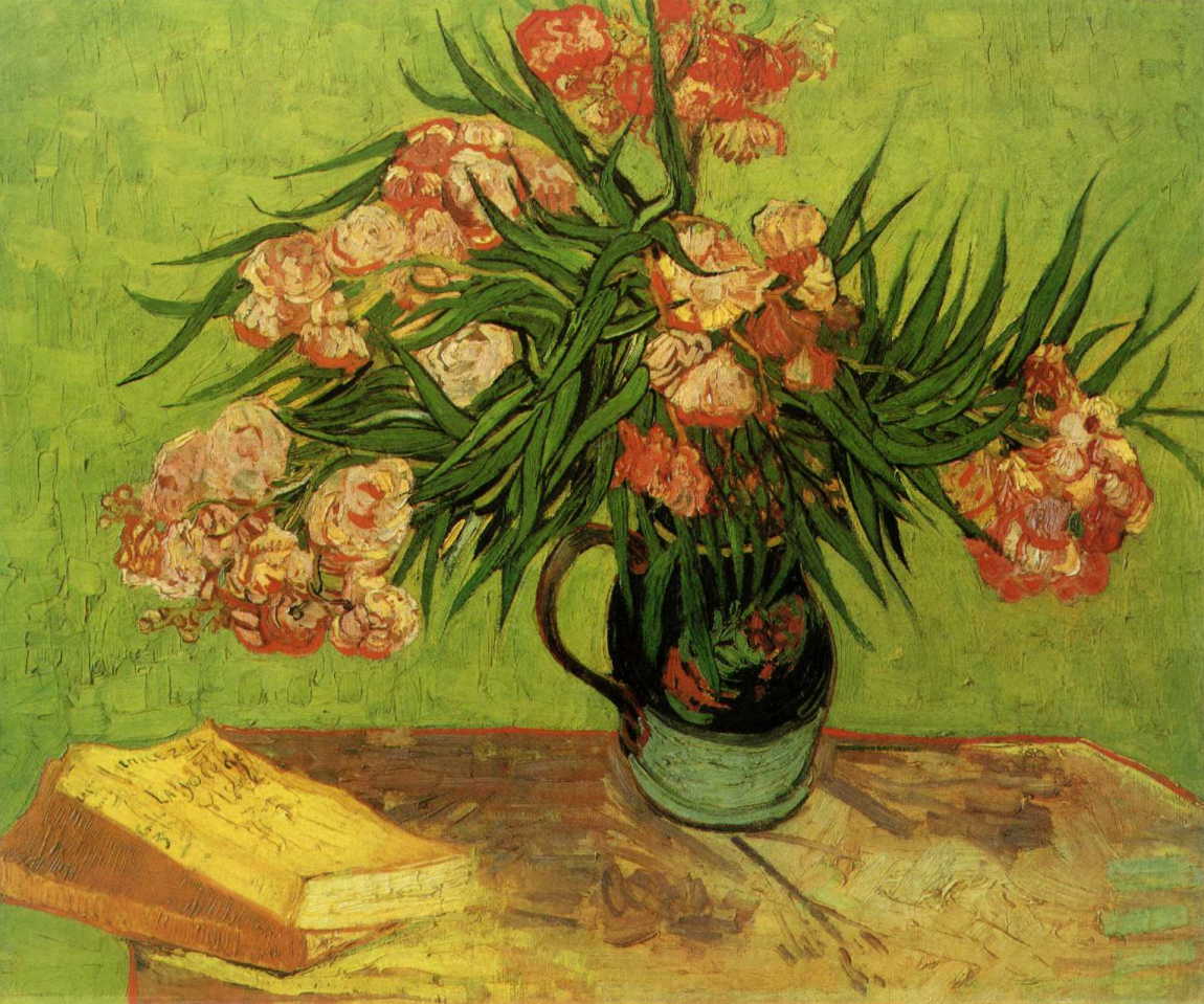 Still Life Vase with Oleanders and Books