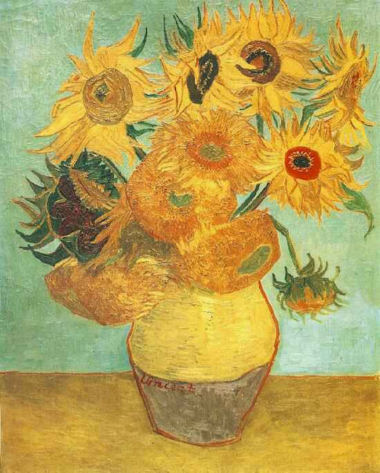 Still Life Vase with Twelve Sunflowers Blue