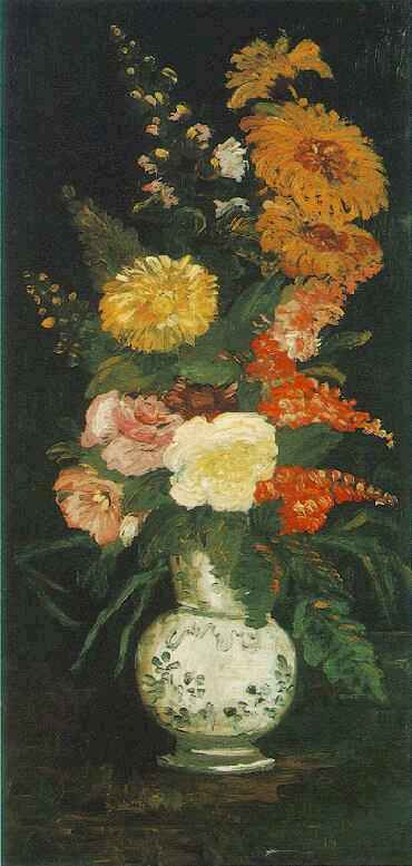 Vase with Asters Salvia and Other Flowers