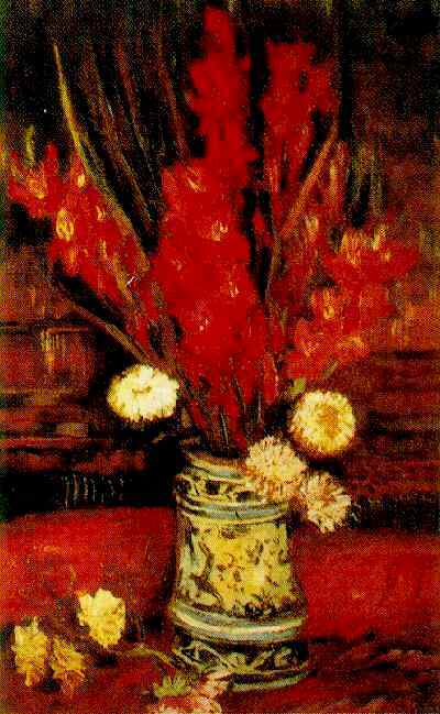 Vase with Dark Red Gladioli