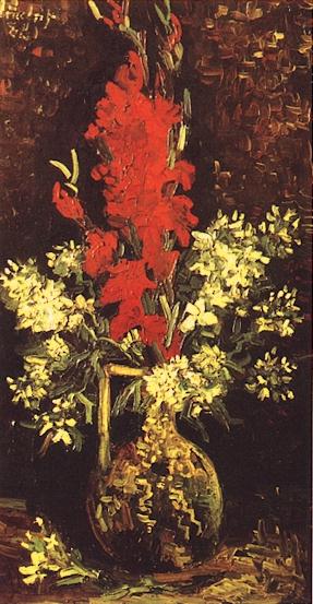 Vase with Gladioli and Carnations Red