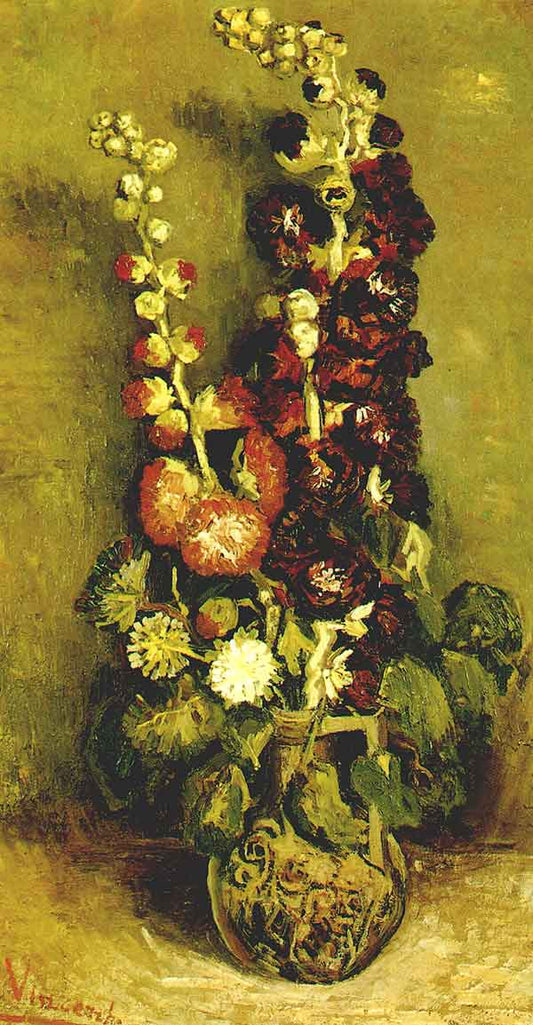 Vase with Hollyhocks