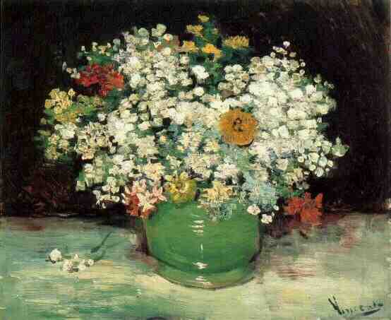 Vase with Zinnias and Other Flowers