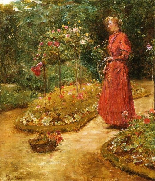 Woman Cutting Roses in a Garden