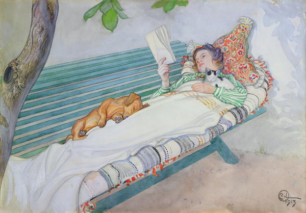 Woman Lying on a Bench