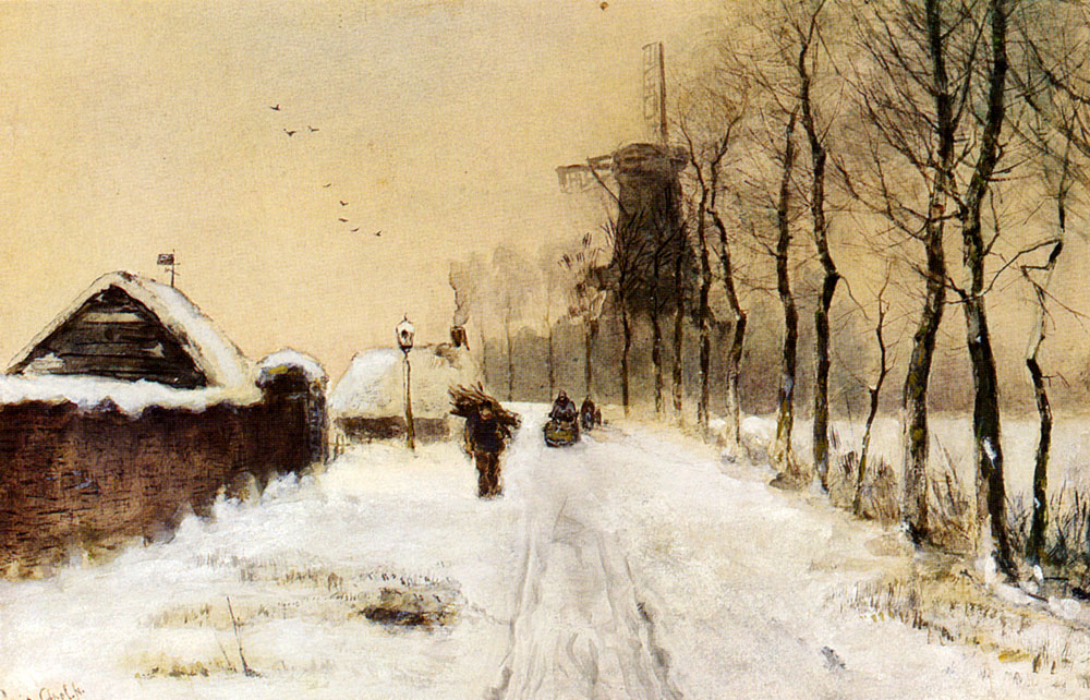 Wood Gatherers On A Country Lane In Winter