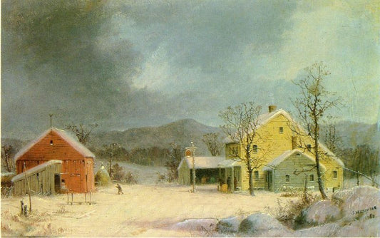 Yellow Farmhouse in Winter