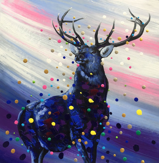 Colorful 3D Dots Deer Painting Blue