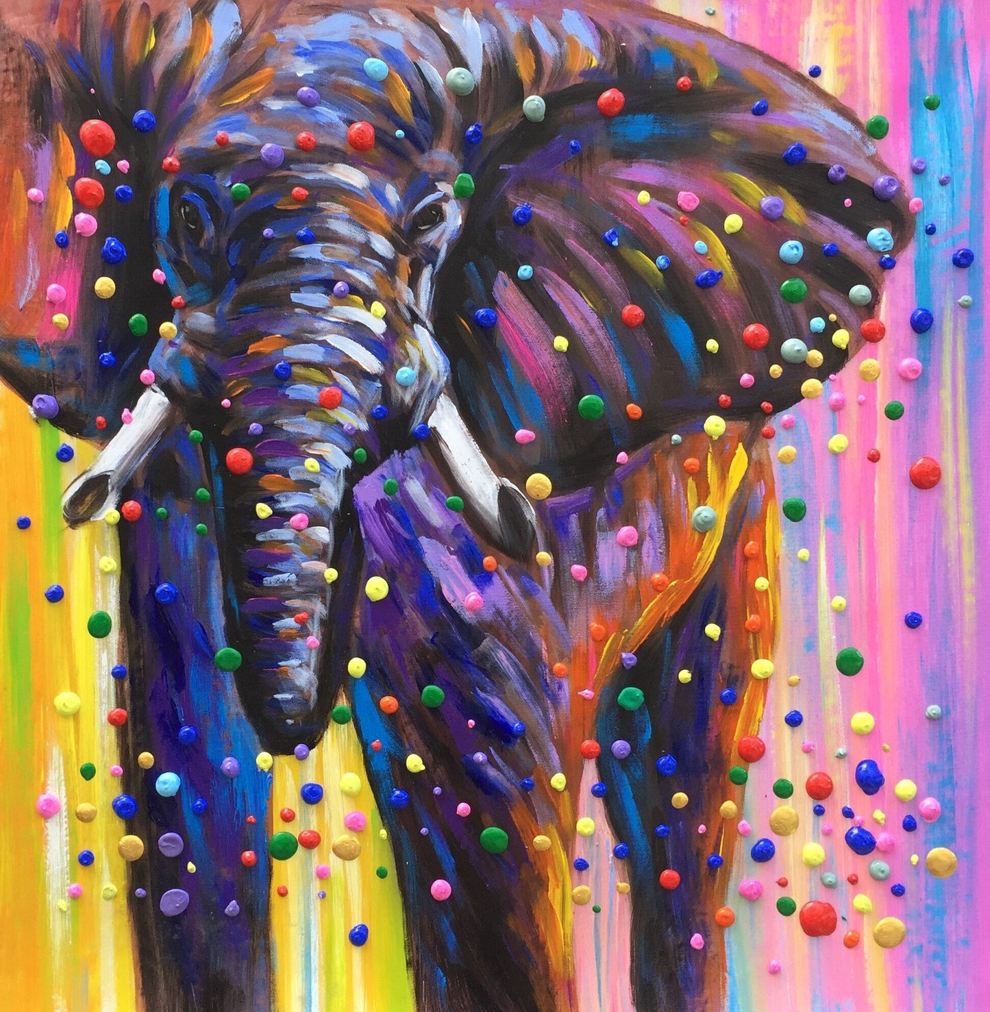 Colorful 3D Dots Elephant Painting